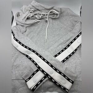 PINK VICTORIAS SECRET Full Zip Grey Sweatshirt Hoodie Jacket Large Snap Sleeve